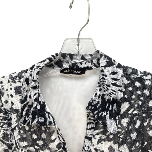 Cable and Gauge Button Down Shirt Black White Long Sleeve Animal Print Top S - Picture 3 of 9